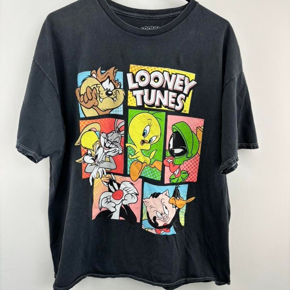 Looney-tunes Women's Black and Grey T-shirt